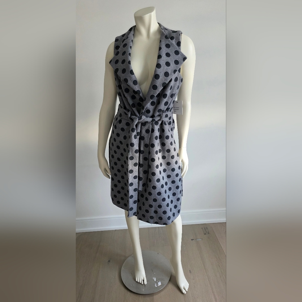 NWT Beni Vie Polka Dot Sleeveless Belted Vest Wool Blend  S Fall